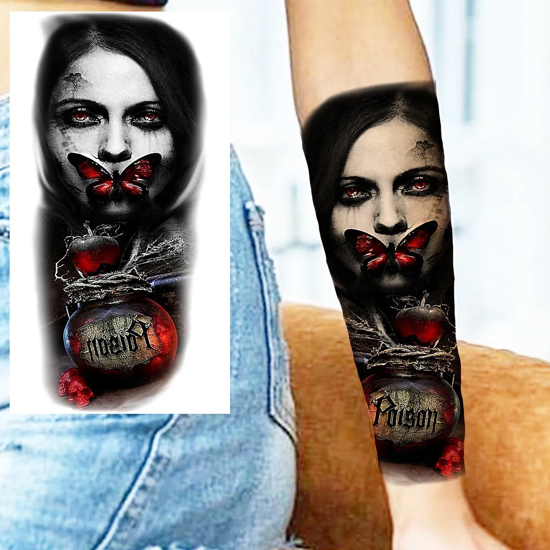 Halloween Clown Joker Scary Temporary Tattoos For Men Women Realistic Scary Lion Waterproof Tattoo Forearm Tatoos Vampire