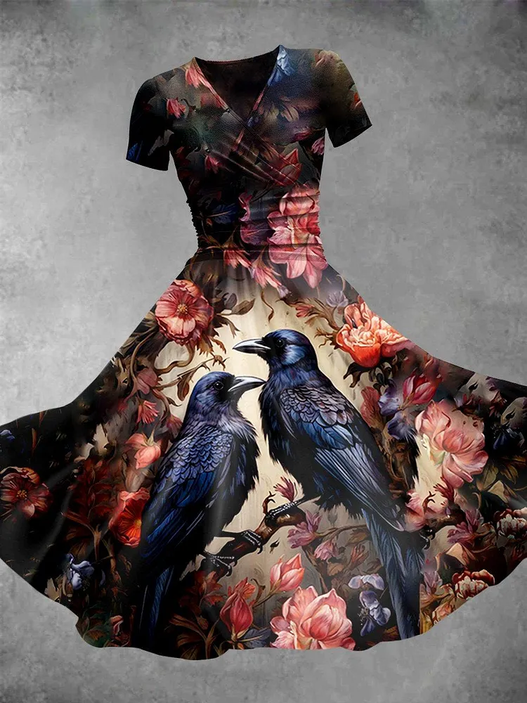 Women's Halloween Vintage Print Swing Dress