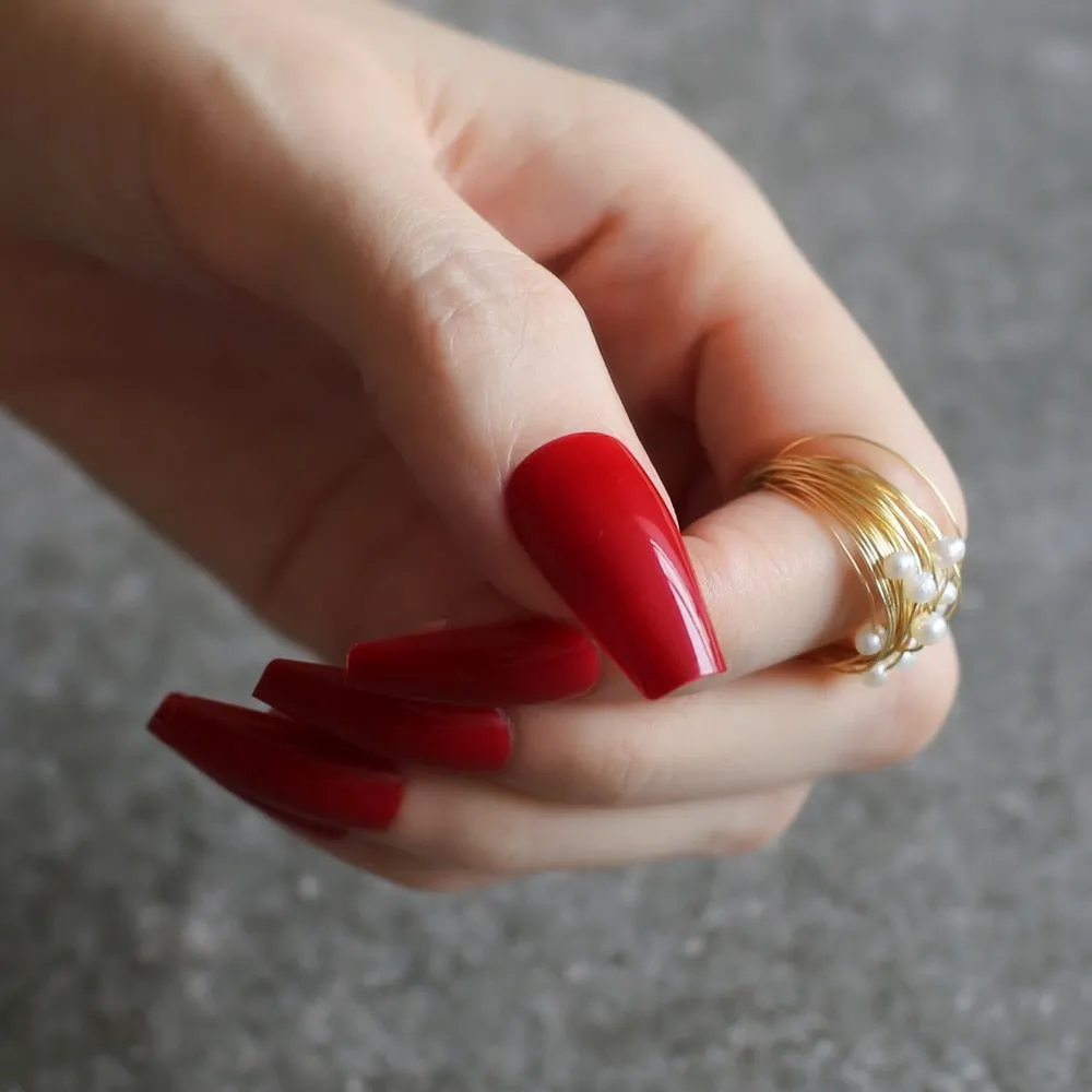 Glossy Ballet false nails red Long coffin Salon art matte Fake nails Transparent rectangle-Nail Inspo