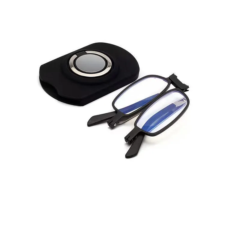 Blue light blocking reading glasses metal square folding glasses with mobile phone holder function