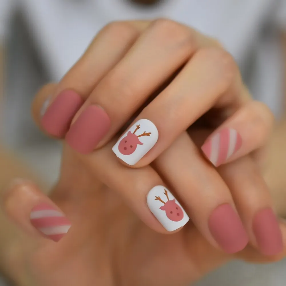 Nude Pink False Stick On Nails Natural French Miancure Short Lady's Nails Tips Acrylic Gel Fake Nail Set 24pcs-Nail Inspo