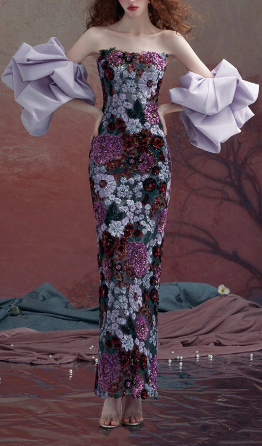 Anke Floral Sequin Maxi Dress Flowering Girl