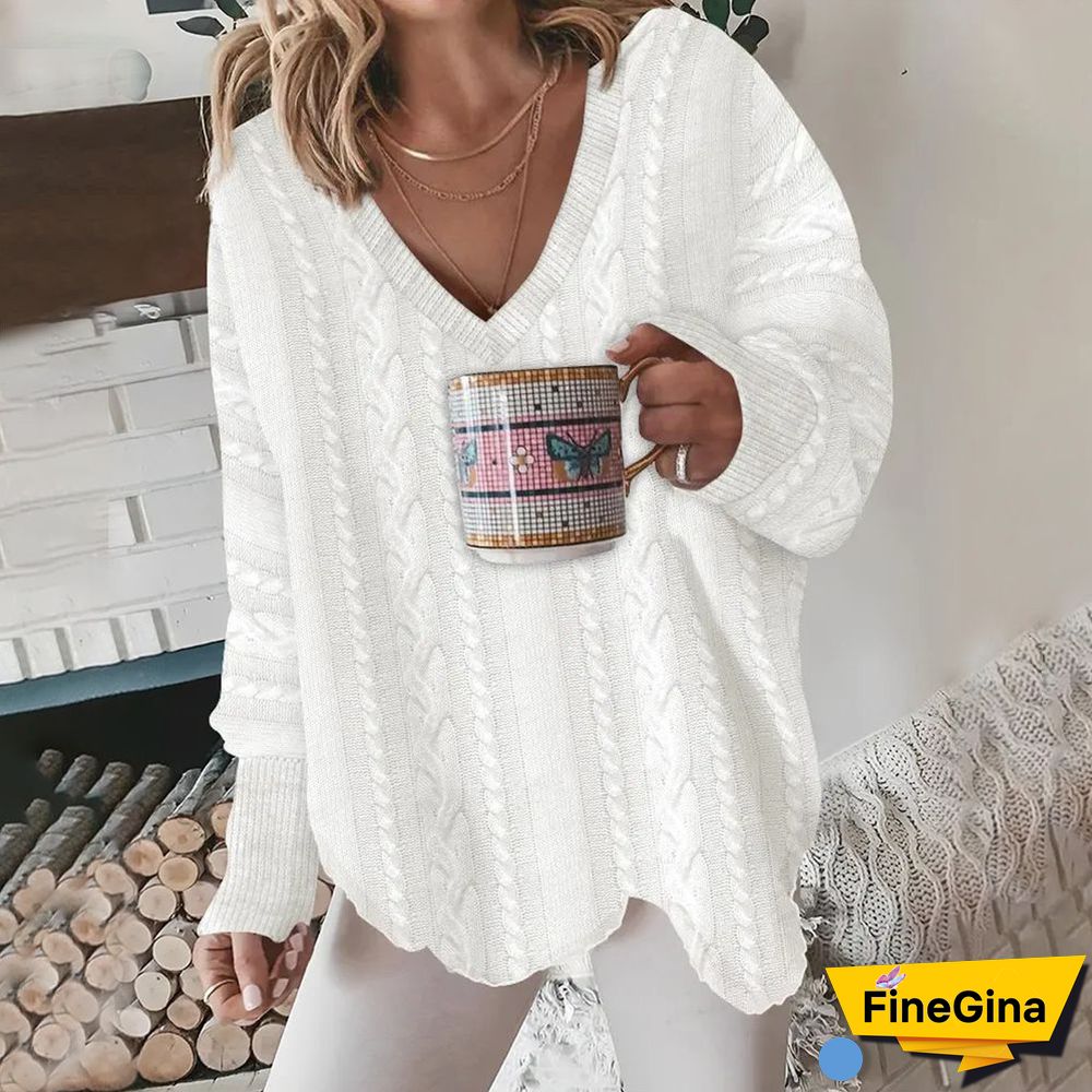 Fuzzy Plain White Long Sleeve Sweater