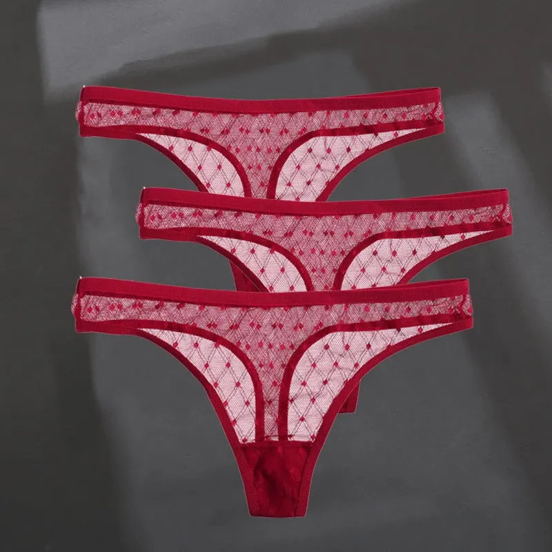 3PCS/Set Women's Panties Sexy G-String Perspective Woman Thong Low-waist Underpants Hollow Out T-back Female Underwear Lingerie