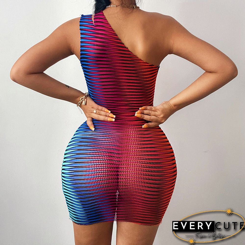 Women Sexy Summer Sleeveless One Shoulder See Through Bodycon Party Mini Dress Female Clothing Streetwear