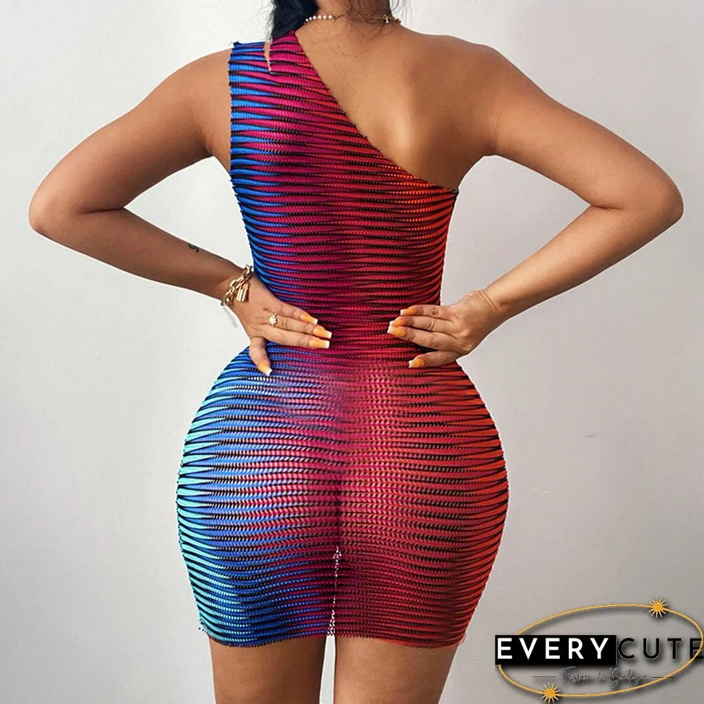 Women Sexy Summer Sleeveless One Shoulder See Through Bodycon Party Mini Dress Female Clothing Streetwear
