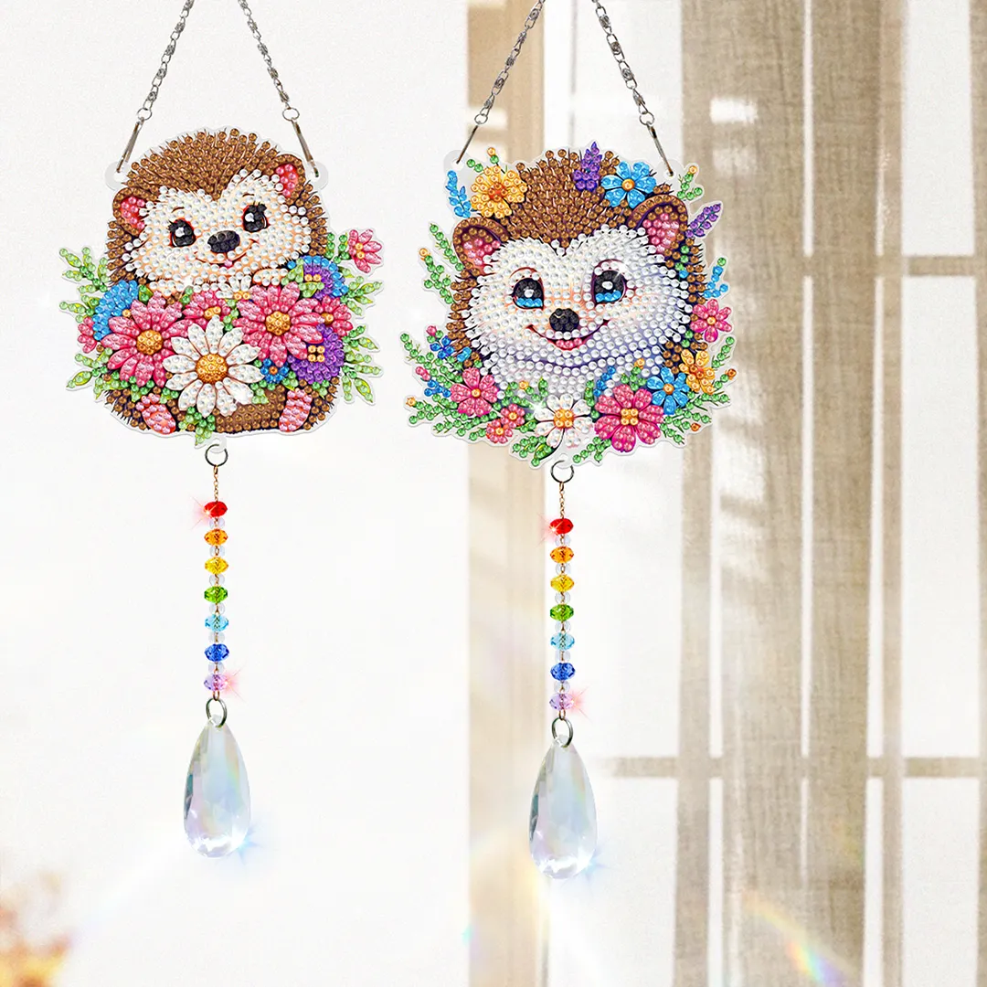2Pcs Hedgehog DIY Double-Sided Diamond Painting Hanging Kits Diamond Painting Suncatcher Craft Kit for Home Garden Wall Decor Gift