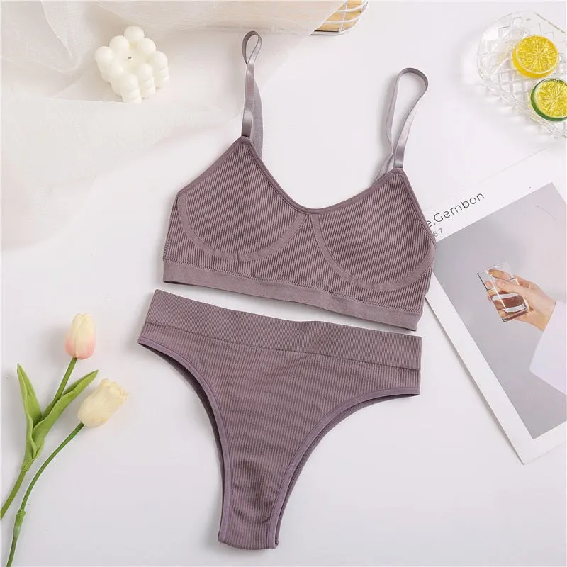 FINETOO Women Bra Set Female Underwear Bralette Ribbed Tops Girls Sexy Lingerie Basic Stretchy Brassiere Tank Crop Tops Suit New