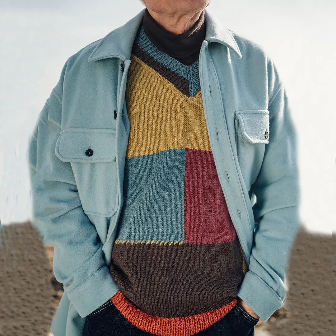Retro Spliced Square Jacquard Iceland Sweater