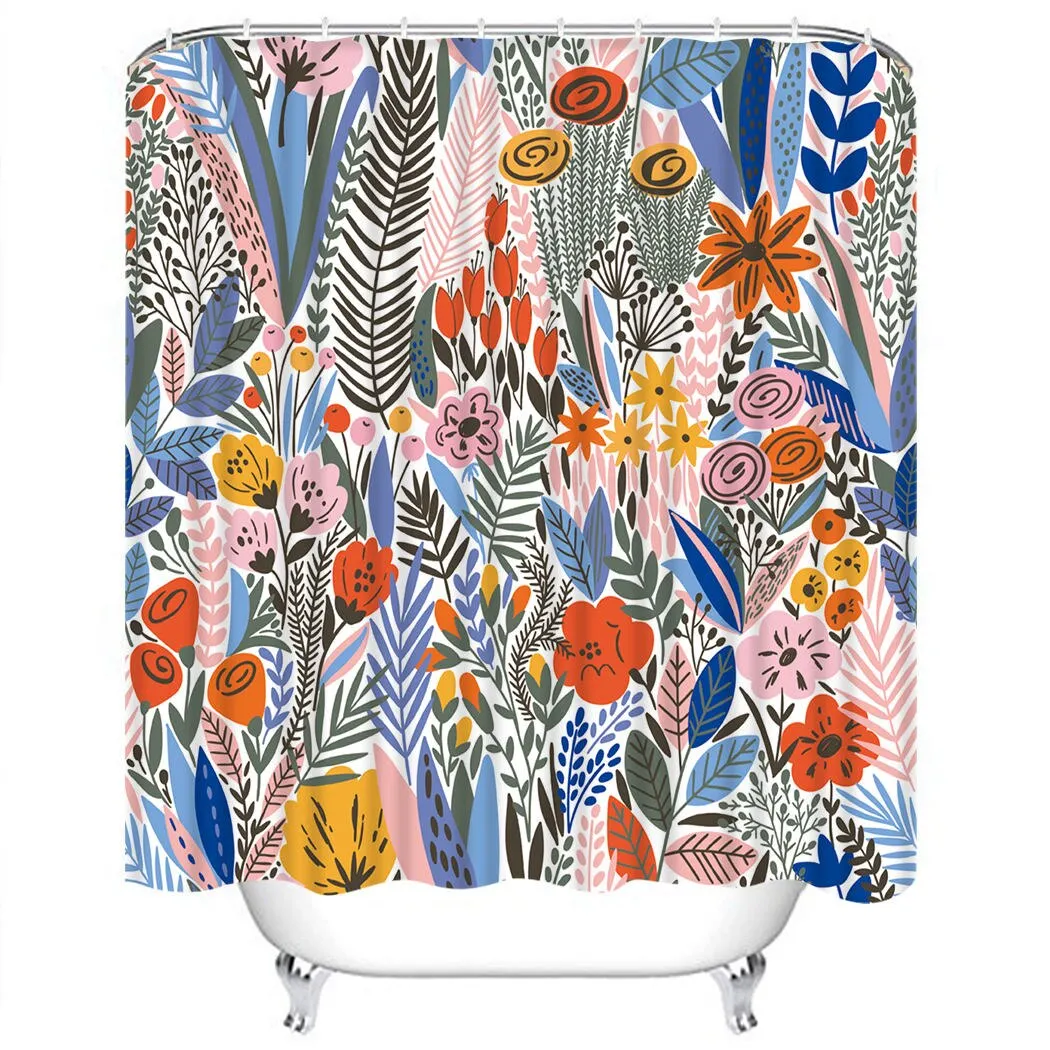 Abstract Floral Shower Curtain Bathroom Tropical Green Leaves Bath Shower Curtain With Hooks Waterproof Bathroom Shower Curtain