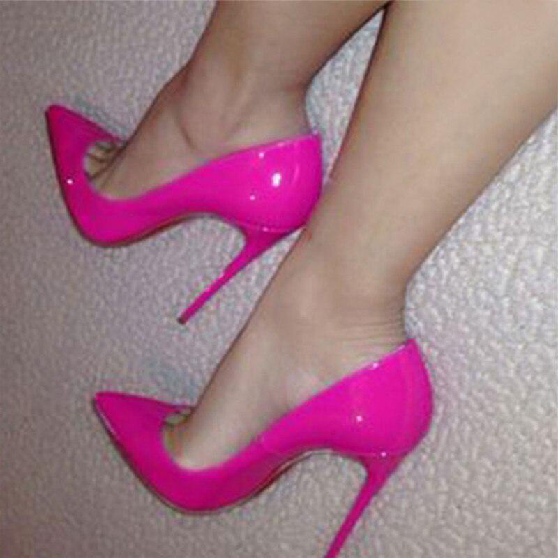 GOOSHOE 12cm High Heel Stiletto Women Solid Patent Pointed Toe Pumps Stiletto Shoes 33-45