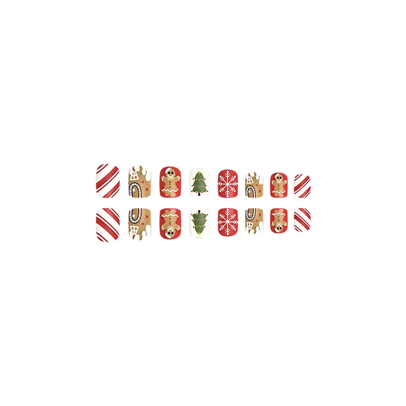 Churchf Pieces Of Red Frosted Fake Nails Christmas Gingerbread Man Snowflake Temperament Show White Wear Armour New Year Finished Armour Piece