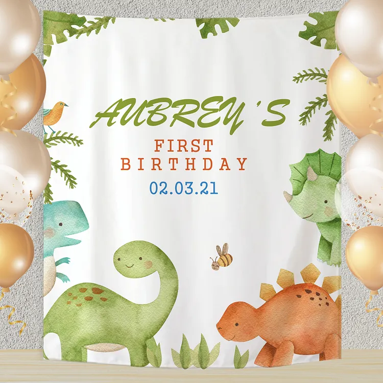 Custom Cute Dinosaur 1st Birthday Baby Backdrop Party Decor