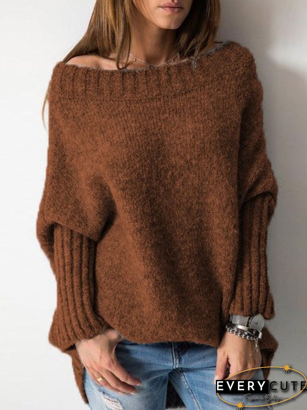 Casual Shift Plain Knitted Sweater