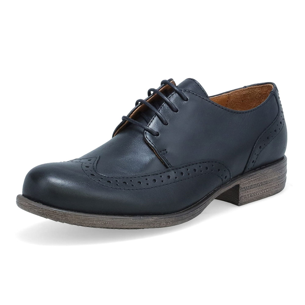 Navy Hollowed Round Toe Low Heel Womens Oxfords with Lace-Up