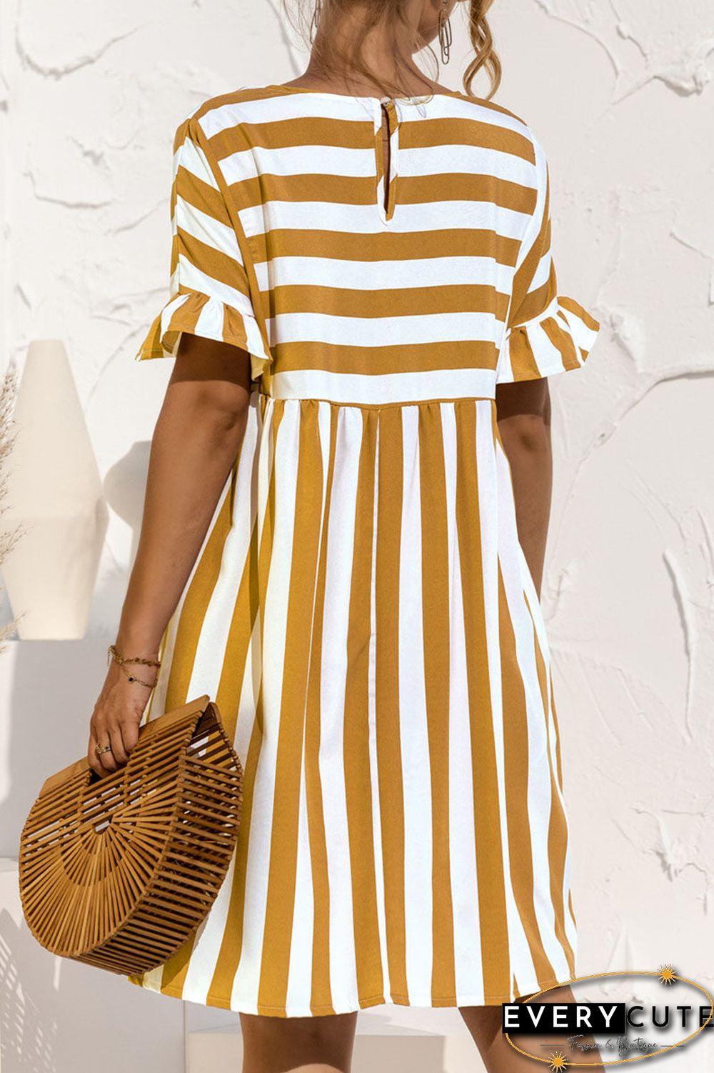 Fashion Casual Striped Split Joint O Neck A Line Dresses