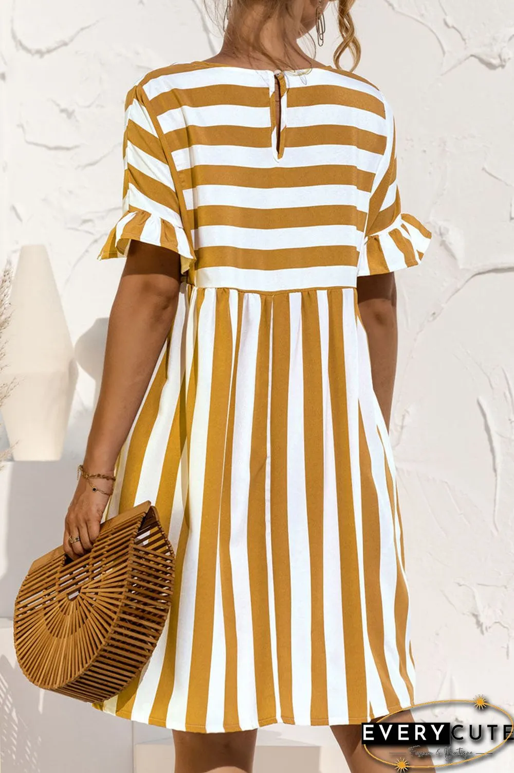 Fashion Casual Striped Split Joint O Neck A Line Dresses