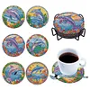 6Pcs/set Diamond Painting Stained Glass Art Bird Coaster Cup Cushion with Rack Cup Pad Decor
