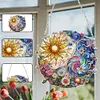 (Upgrade Size)DIY Diamond Painting Art Double Sided Effect Pendant Colorful Stained Glass Hanging Ornament Kit(Sunflower)