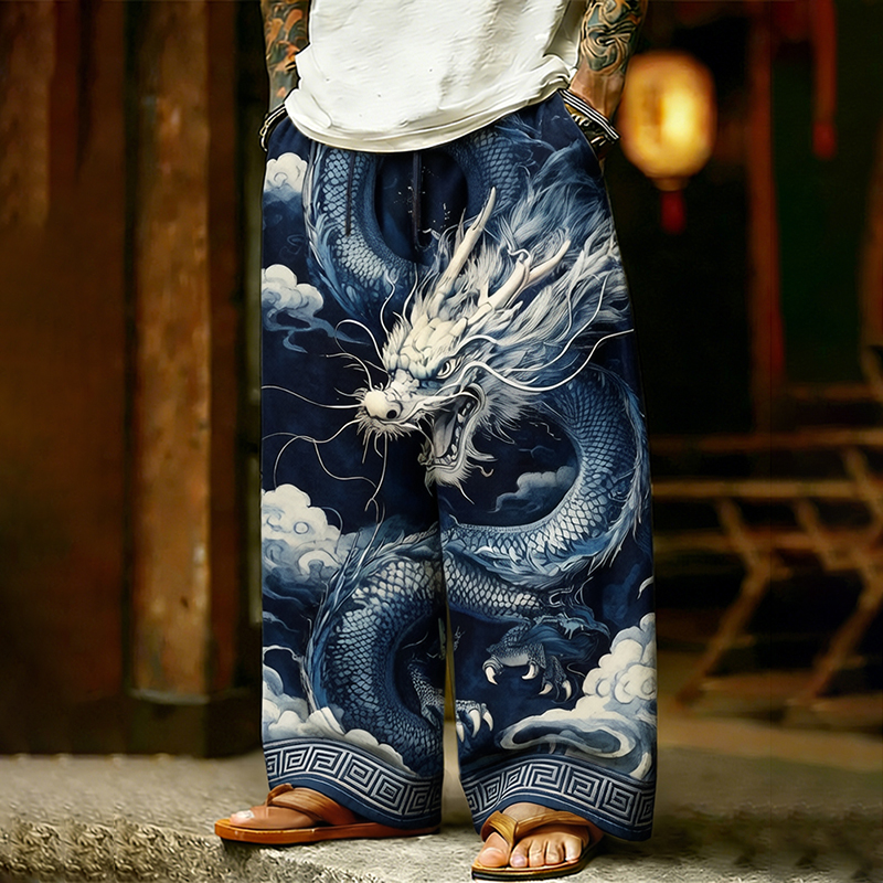 Men's Vintage Japanese Dragon Art Pattern Comfy Pants elevenforest