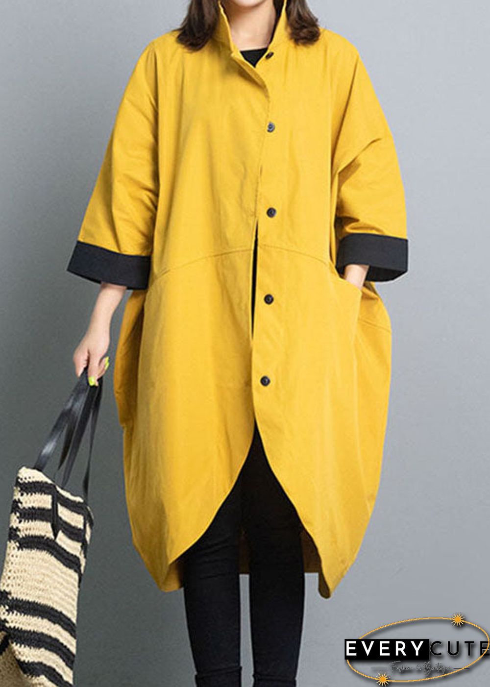 Fitted Red Loose Bat wing Sleeve Turtleneck Fall trench coats