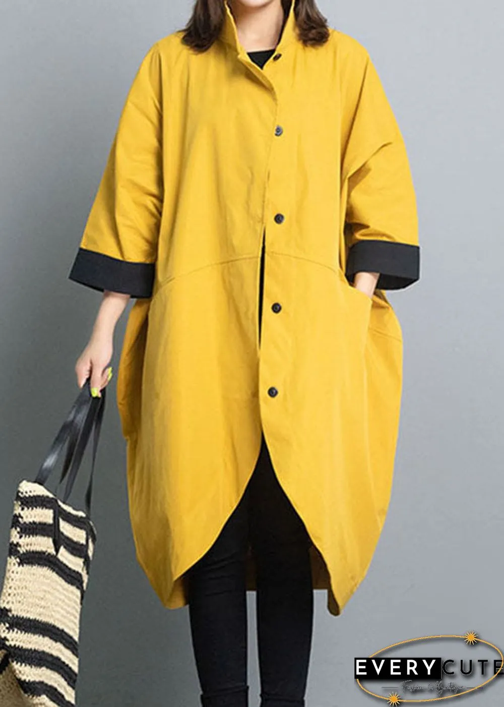 Fitted Red Loose Bat wing Sleeve Turtleneck Fall trench coats