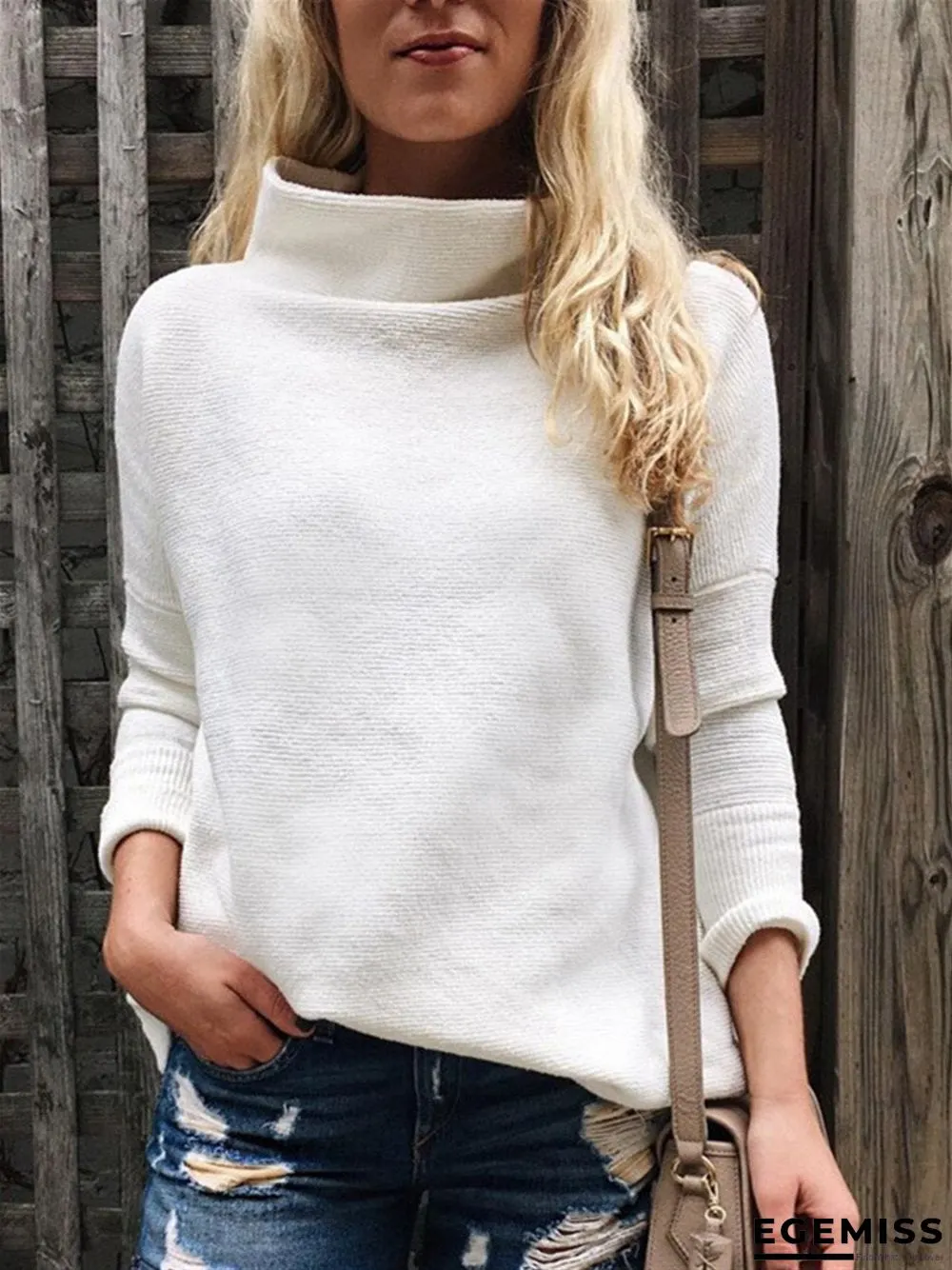 Long Sleeve Turtleneck Knitted Sweater | EGEMISS