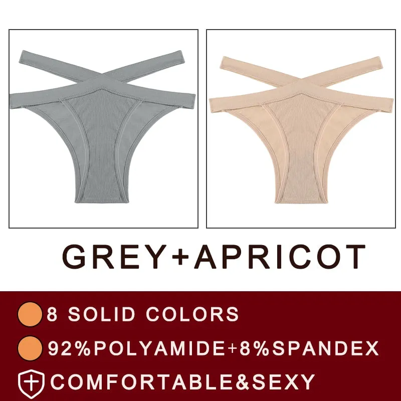 FINETOO 2PCS/Set Fashion Women's Seamless Sexy Panties Lingerie Girls Cross Strap Underwear Briefs 8 Solid Colors Woman Pantys