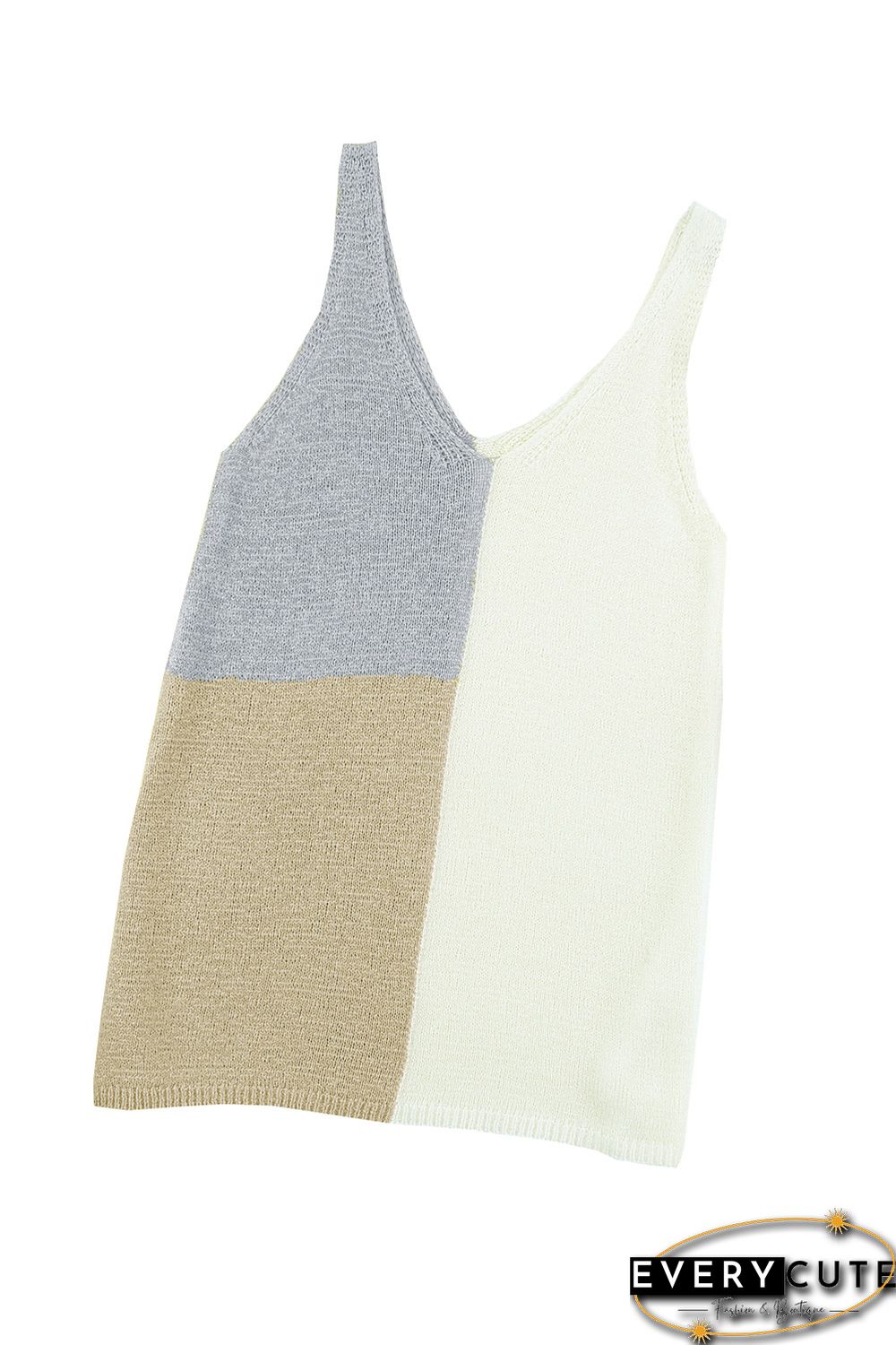 White Color Block Knitted Tank Top