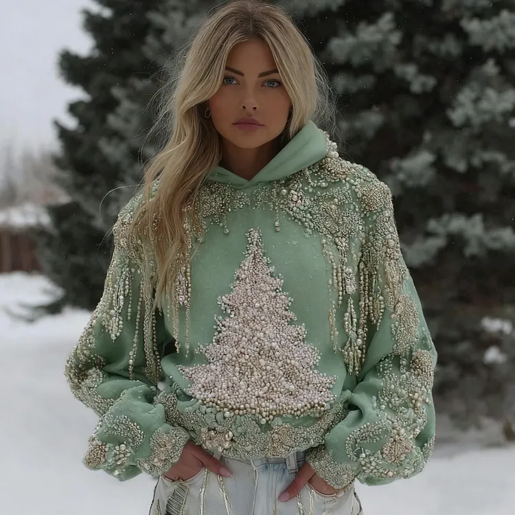 Women's Vintage Christmas Tree Graphic Long Sleeve Casual Hoodie