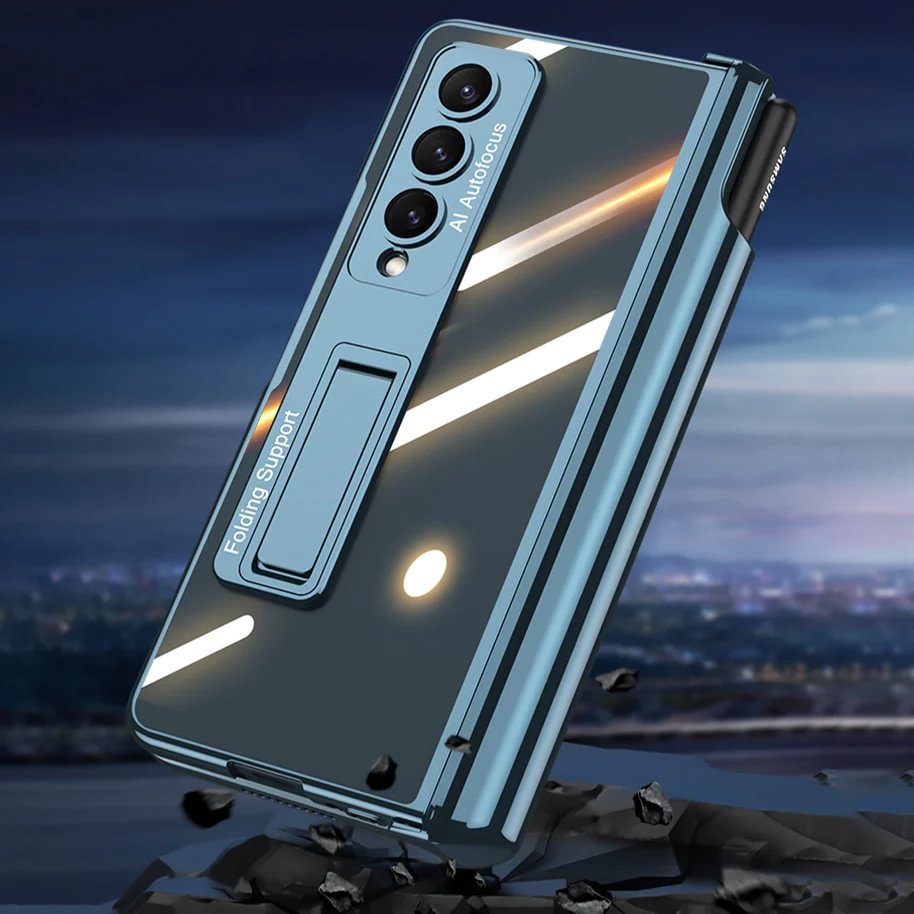 For Samsung ZFold4 Magnetic Hinge Folding Shell Film Electroplating Bracket Pen Slot Mobile Phone Case