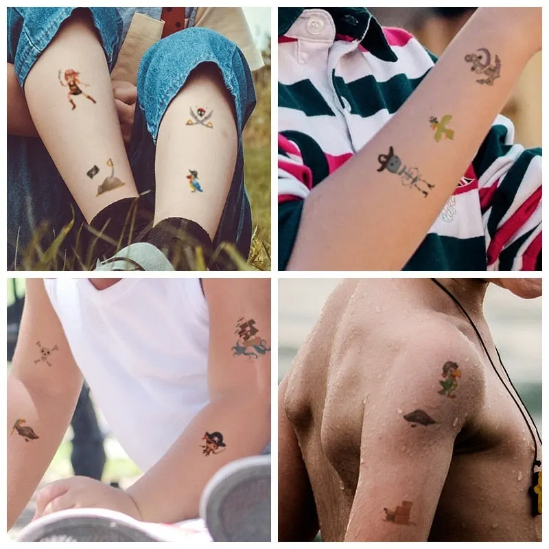 10pcs/set Cartoon Pirates Temporary Tattoo Pirate Ship Parrot Children Body Sticker Disposable tatouage temporaire Gift For Kids