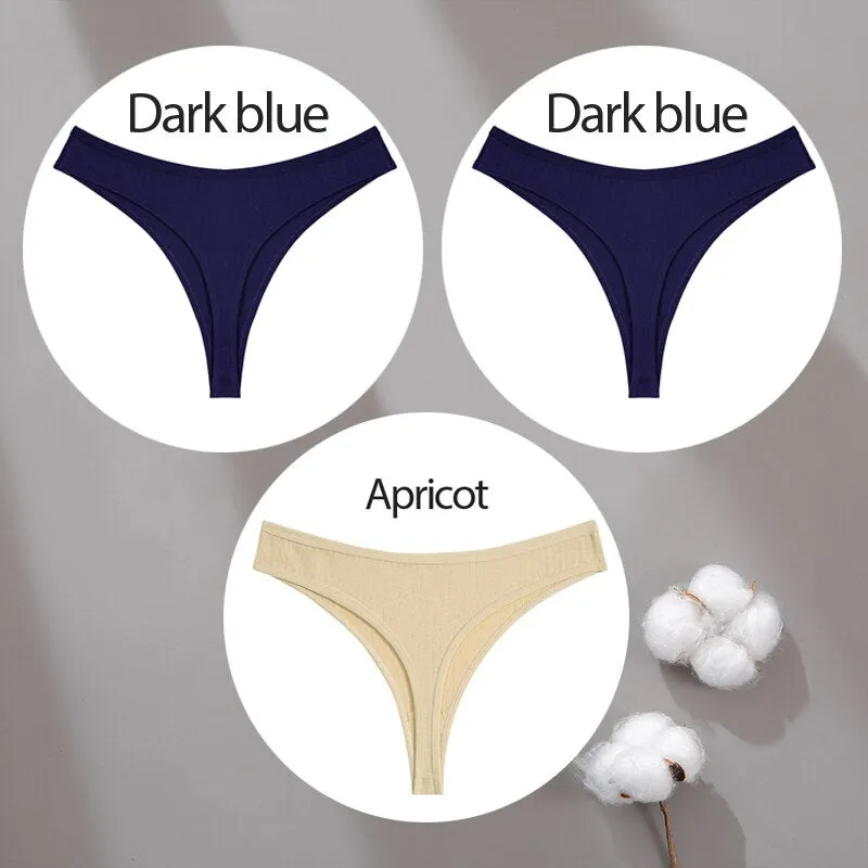 3PCS/Set Cotton Panties G-String Women Panties Sexy Underwear Female Lingerie Thong Briefs for Woman Solid Color Intimate Pantys