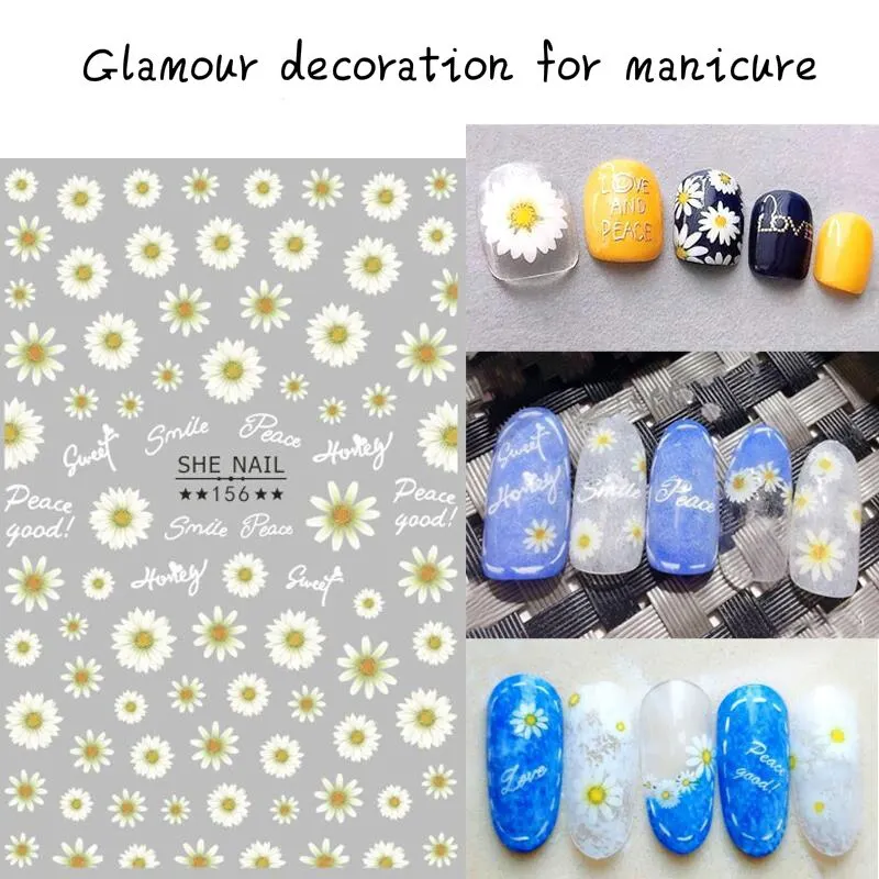 1 Piece of Sunflower Daisy Flower Rose Series 3D Adhesive Nail Decal Children's Nail Art Decoration Stickers