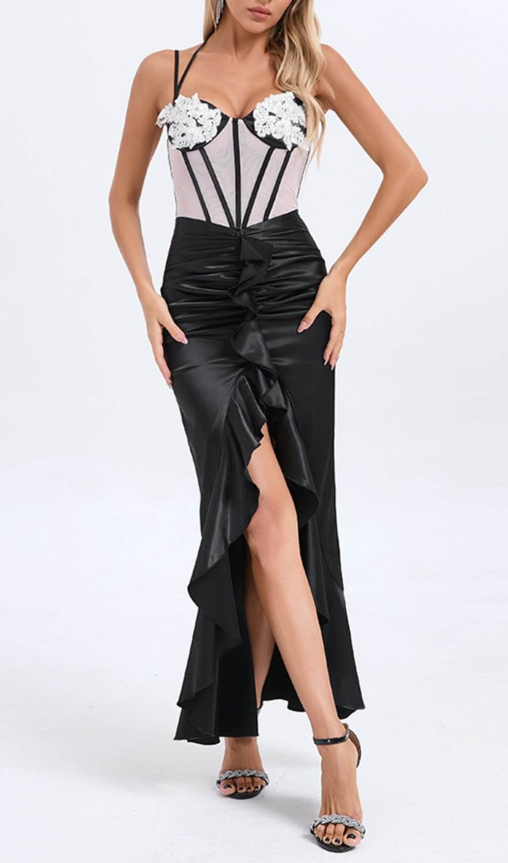 Azuka Satin Corset Lace Maxi Dress Flowering Girl