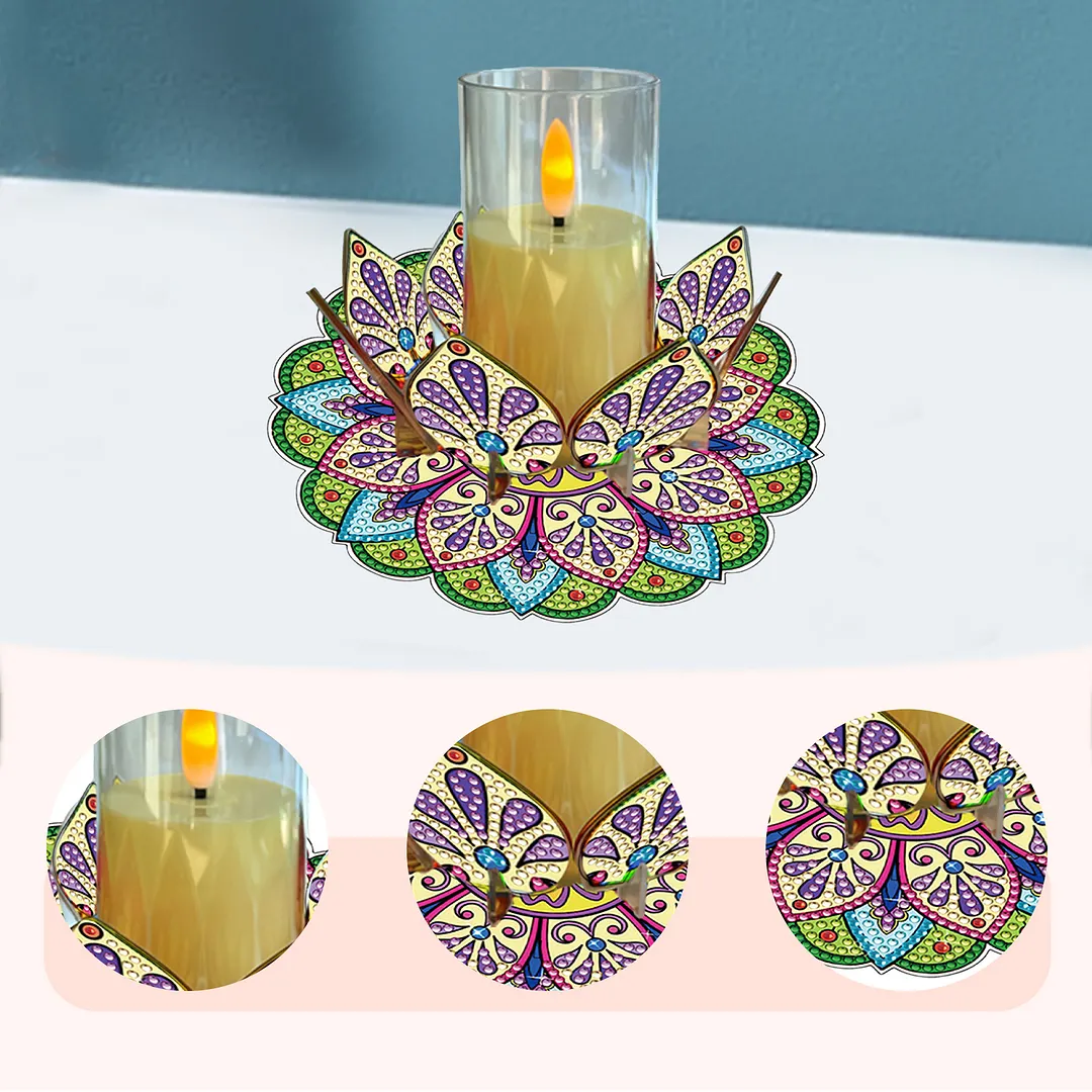Mandala Lotus-M Acrylic DIY Diamond Painting Candle Holders Without Candles Crystal Painting Tealight Candle Stand Table Centerpiece for Adults Beginners Home Party Decor