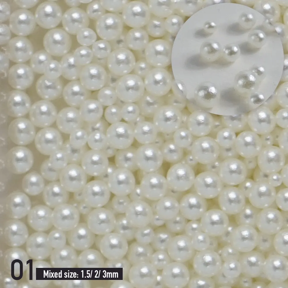 Mixed sizes(1.5~3mm) Imitation Pearls White ABS Beige Half Pearls 3d Nail Beads Rhinestone Decoration DIY Nail art