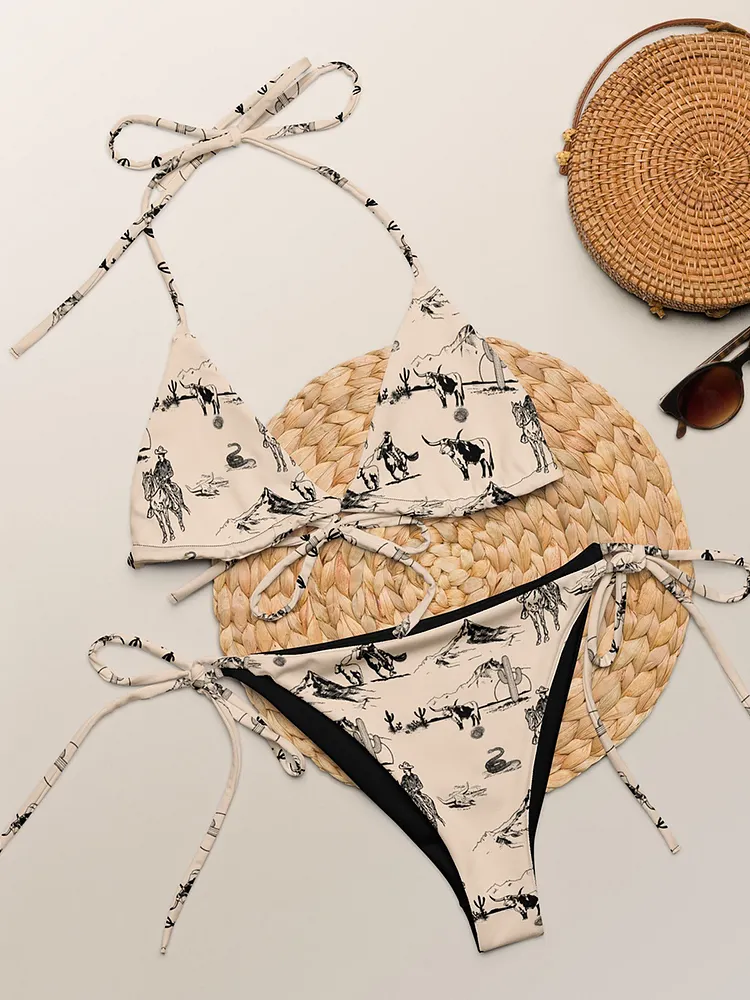 Western Cowboy Riding Print Bikini
