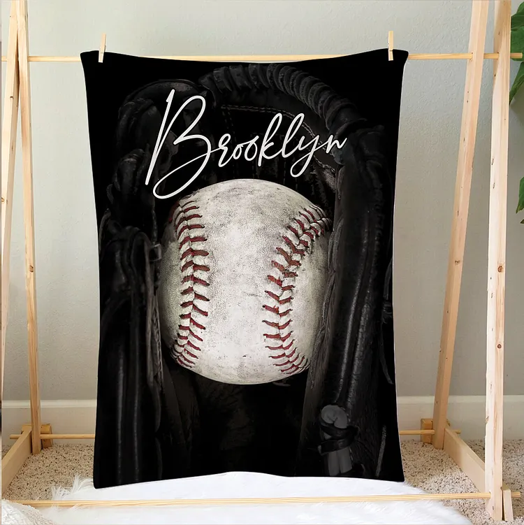 Personalized Baseball Blanket, Ball & Glove Blanket, Custom Name Blankets | BKKid389