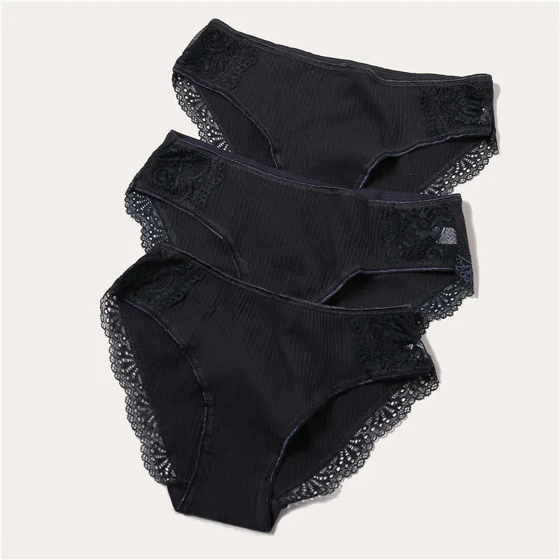3PCS/Set 6 Color Women Panties Cotton Lace Briefs Solid Color for Female Striped Sexy Cotton Underwear Lingerie Low Waist Flower
