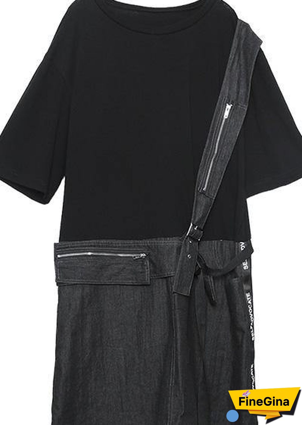DIY black Cotton dresses o neck zippered oversized summer stylish Dress