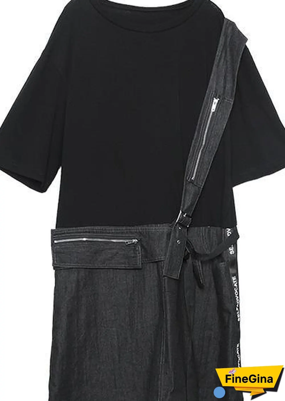DIY black Cotton dresses o neck zippered oversized summer stylish Dress