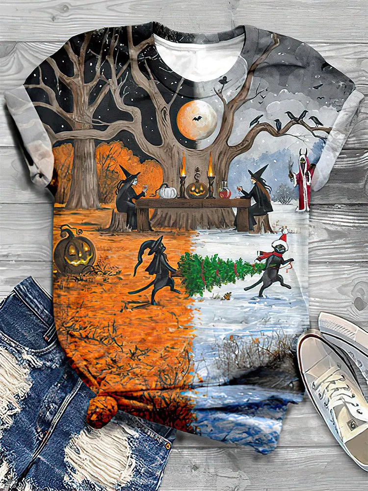 Halloween Art Print Casual T-Shirt