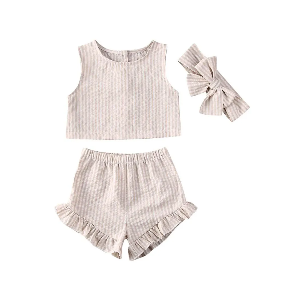 2020 Baby Summer Clothing Baby Girls Kids Sister Match Sleeveless Outfit Tank Top+ Shorts Pants Headband 3PCS Clothes Set