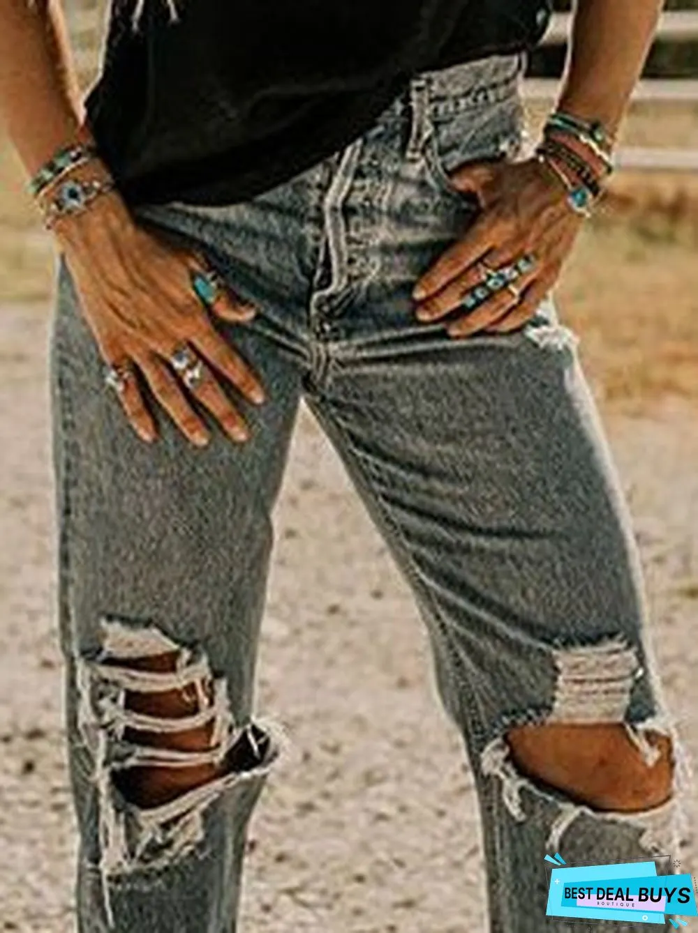 Gray Geometric Vintage Jeans
