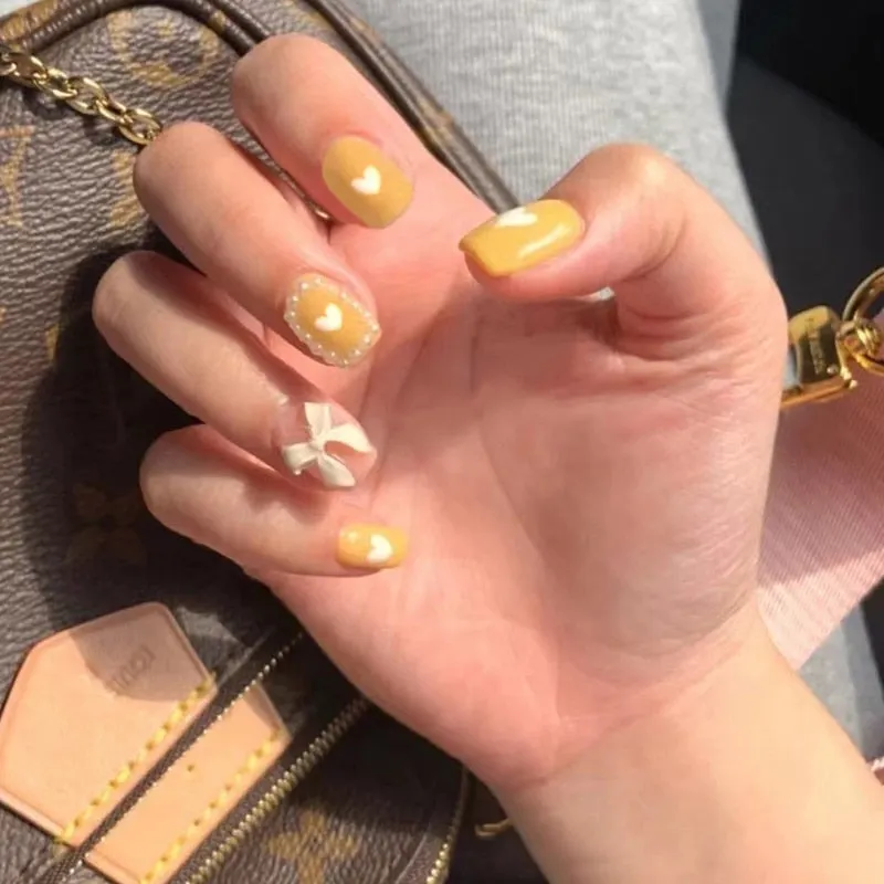 24pcs Butterfly Nail Patch Glue Type Removable Long Paragraph Fashion Manicure Wearable False Nails Patch With Glue Fake Nails-Nail Inspo