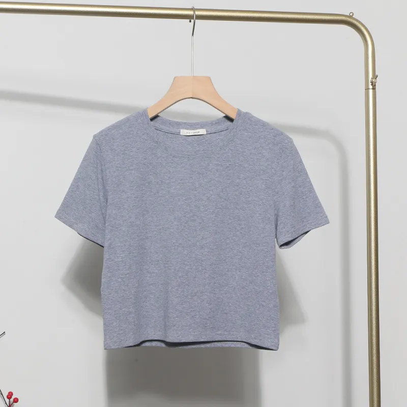 Churchf Real-Apamine Solid Short-Sleeved T-Shirt Burst Small Short Sweet Spicy Slim Slim Thin Collar Top 88122
