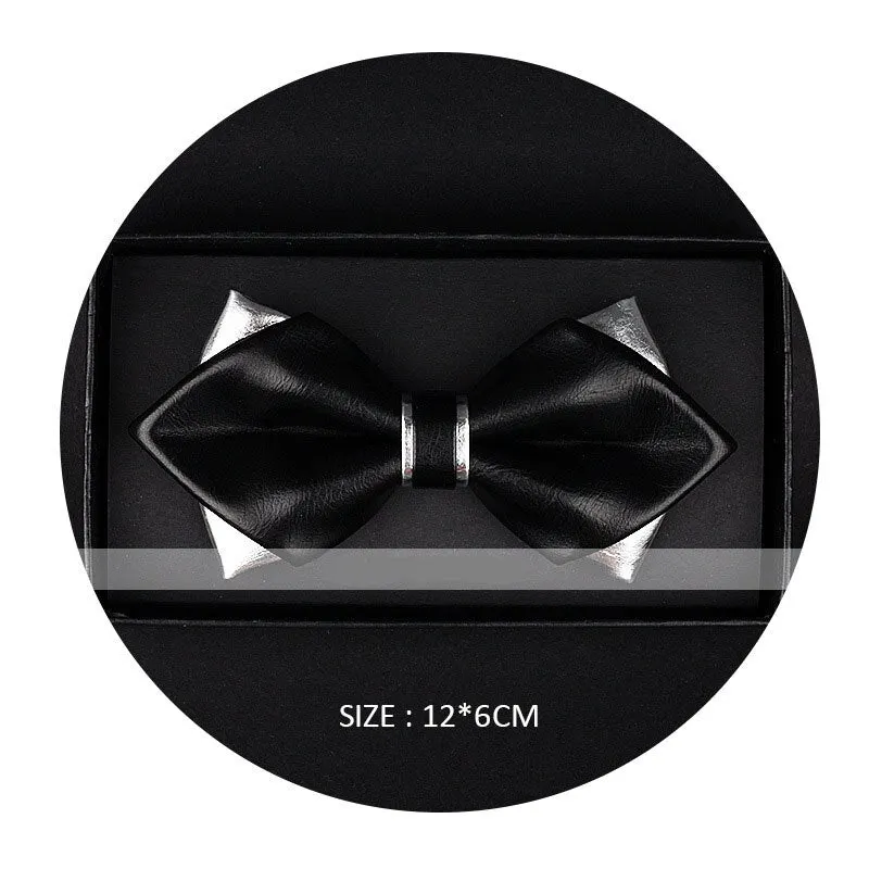 Exclusive Designer Fashionable Gold  Pu Leather Pointed Luxury Bow Tie Bright Nightclub Bowtie Gifts for Men Accessories