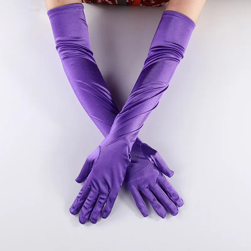 Billionm OJBK Women Classic Satin Finger Long Gloves Opera/Elbow/Wrist Stretch Gloves Halloween Cosplay Solid Color Party Arm Warmer 2022