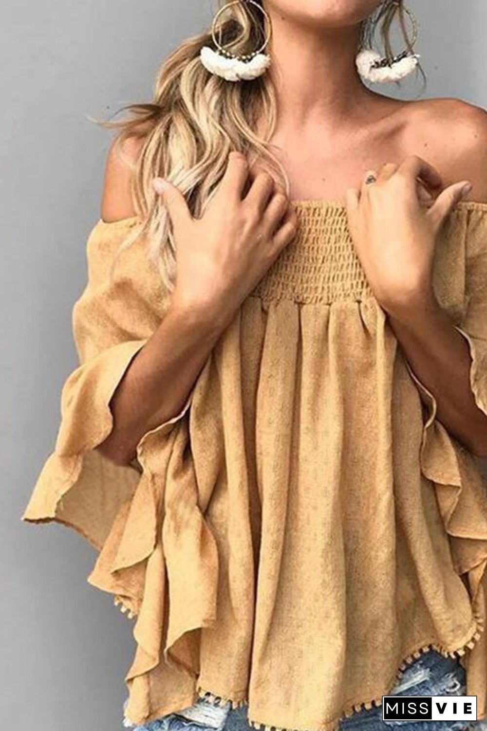 Off the Shoulder Flare Sleeve Blouse P12670